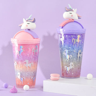 430 ml Doppelwand Plastik-Kaltgetränke Eisbecher mit Stroh