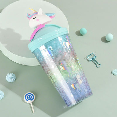 430 ml Doppelwand Plastik-Kaltgetränke Eisbecher mit Stroh