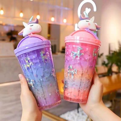 430 ml Doppelwand Plastik-Kaltgetränke Eisbecher mit Stroh