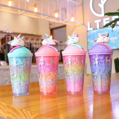 Design Schöne Einhorn Wasserflasche Doppelwand Stroh Stroh 10cm*25cm für Modeschüler