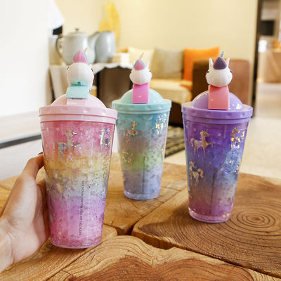 Design Schöne Einhorn Wasserflasche Doppelwand Stroh Stroh 10cm*25cm für Modeschüler