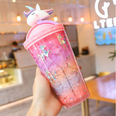 Design Schöne Einhorn Wasserflasche Doppelwand Stroh Stroh 10cm*25cm für Modeschüler