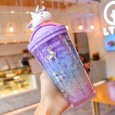 Design Schöne Einhorn Wasserflasche Doppelwand Stroh Stroh 10cm*25cm für Modeschüler