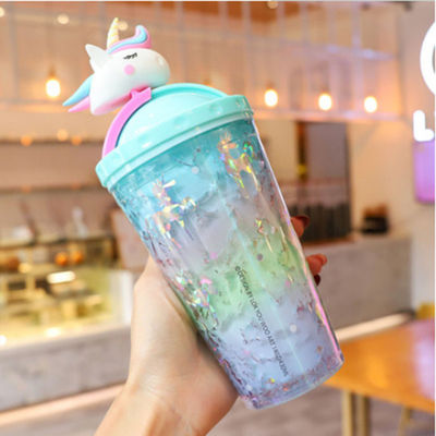 Design Schöne Einhorn Wasserflasche Doppelwand Stroh Stroh 10cm*25cm für Modeschüler