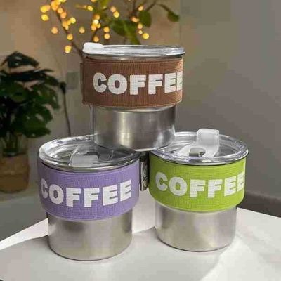 Kaffeebecher Farbe 400 ml 304 Edelstahl Mini-Thermosflasche mit Seil