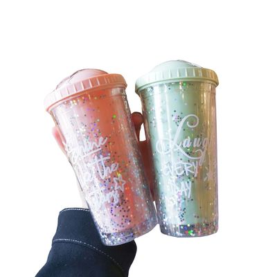 Doppelschicht Net Red Ins Wasserbecher mit Stroh für das Home Office Frühstück Milchsaft Becher