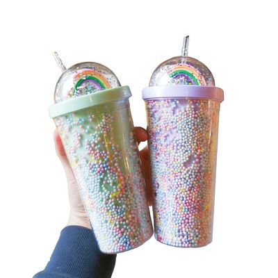 Doppelschicht Net Red Ins Wasserbecher mit Stroh für das Home Office Frühstück Milchsaft Becher