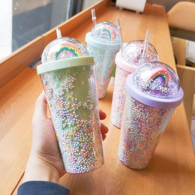 Doppelschicht Net Red Ins Wasserbecher mit Stroh für das Home Office Frühstück Milchsaft Becher