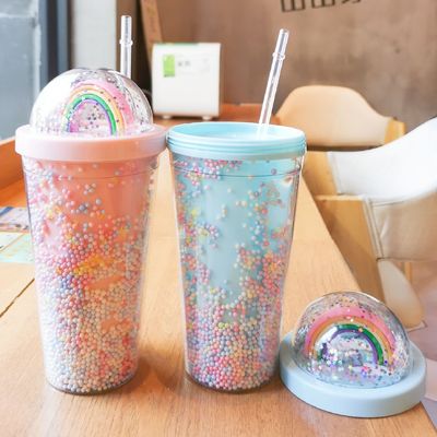 Doppelschicht Net Red Ins Wasserbecher mit Stroh für das Home Office Frühstück Milchsaft Becher