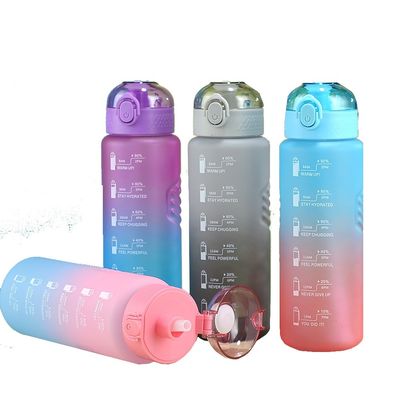 Probe 1L Plastik BPA-freie Sport-Gymnastik-Wasserflasche mit Zeitmarker und Stroh