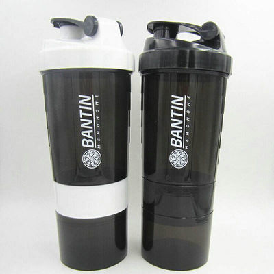 500 ml Drei-Schichten-Plastik-Sportraum Fitness-Protein-Shaker Wasserflasche für Outdoor-Sportarten