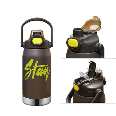 Große isolierte Wasserflasche aus Edelstahl mit Stroh und Flip-Top