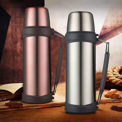 1000 ml schicke Edelstahl-Flasche mit breitem Mund, Sport-Doppelwand-Vakuum-Wasserflasche mit Griff