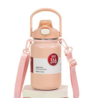 Wärmebecher für Tee und Getränke 1300 ml tragbare Wasserflasche aus Edelstahl Grau Logo