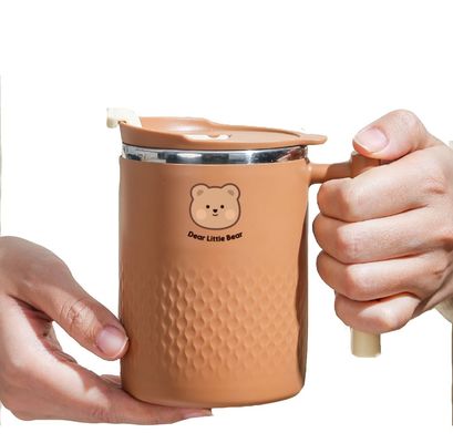 HANDGREIP Kaffeetasse aus Edelstahl Schöne Isolierung Wasserbecher Tasse mit Bärenaufkleber