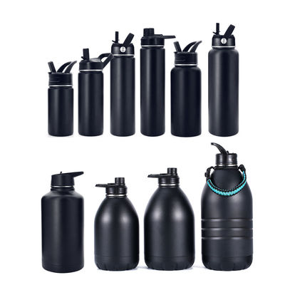 Isolierte Flasche mit Deckel 18/8 Edelstahl Sport gerade schwarze Flasche 550ml