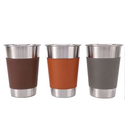 170ML 330ML 500ML Edelstahl Bierbecher Tragbare Campingwasserbecher mit Lederkoffer