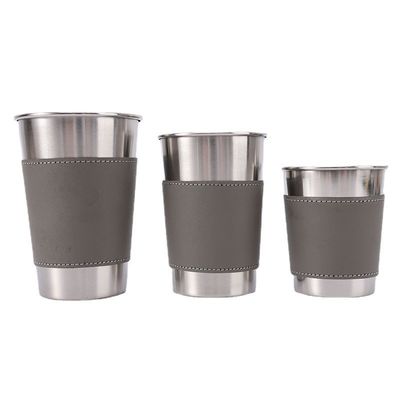 170ML 330ML 500ML Edelstahl Bierbecher Tragbare Campingwasserbecher mit Lederkoffer