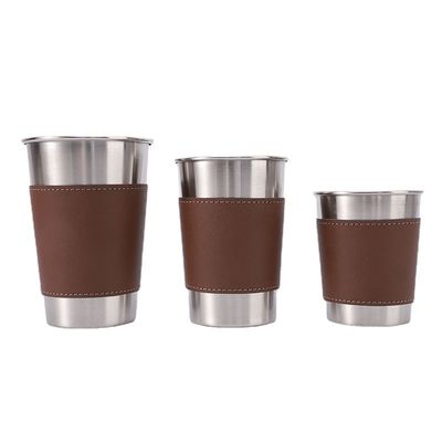 170ML 330ML 500ML Edelstahl Bierbecher Tragbare Campingwasserbecher mit Lederkoffer