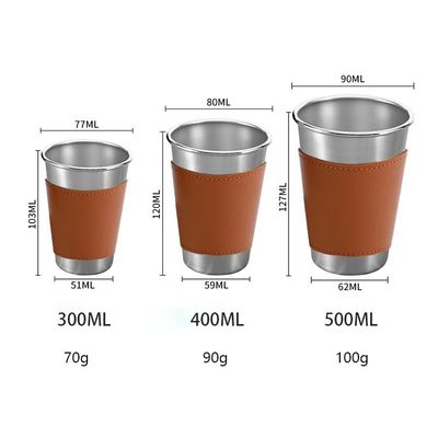 170ML 330ML 500ML Edelstahl Bierbecher Tragbare Campingwasserbecher mit Lederkoffer