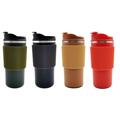OFFICE CUP 450 ml Doppelwand-Edelstahl-Reise-Kaffee-Tasse mit Silikon-Gehäuse