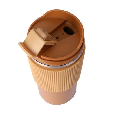 OFFICE CUP 450 ml Doppelwand-Edelstahl-Reise-Kaffee-Tasse mit Silikon-Gehäuse