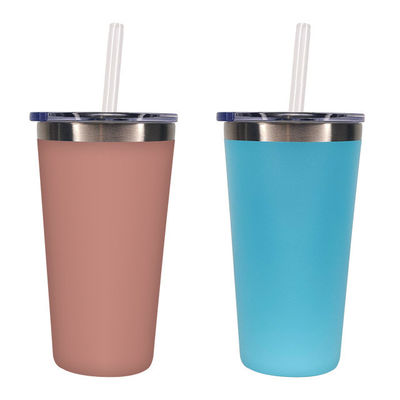 Custom Logo 500ml Edelstahl Wasserflasche mit gerade Becher und Tumbler Strohhalme