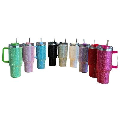 40oz Rhinestone Stuffed Tumbler Cup mit Griff und Stroh Doppelmauern Konstruktion