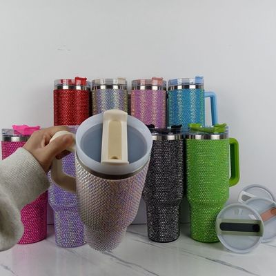 40oz Rhinestone Stuffed Tumbler Cup mit Griff und Stroh Doppelmauern Konstruktion