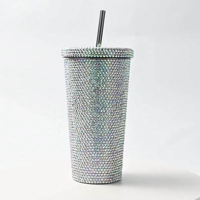 500 ml Doppelwand Isolierter Diamant-Rhinestones Tumbler mit Zubehör mit Stroh