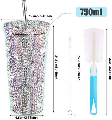 500 ml Doppelwand Isolierter Diamant-Rhinestones Tumbler mit Zubehör mit Stroh