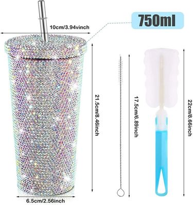 500 ml Doppelwand Isolierter Diamant-Rhinestones Tumbler mit Zubehör mit Stroh