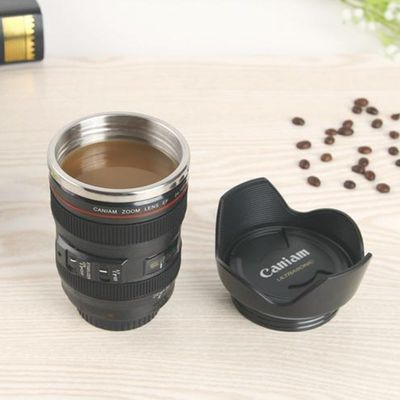253.4g Doppelwand-Edelstahl-Kamera-Objektiv Kaffeetasse für Fotografie-Enthusiasten