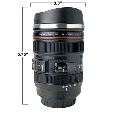 Reisefotografen Tumbler-Kamera-Objektiv-Kaffee-Tasse mit isoliertem Design und Rühren
