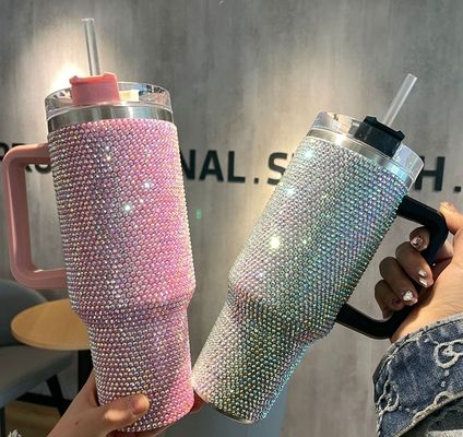 1 Diamant schwarz gefüllte Tassen Doppelwand Edelstahl Kaffee-Reise-Tumbler mit Stroh
