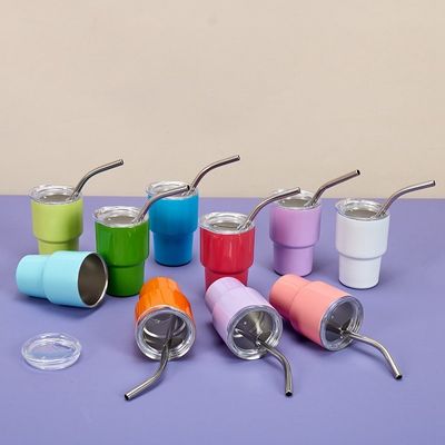 2 Unzen Edelstahl Schuss Glas Tumbler mit Strohdeckel Halten Sie Getränke warm oder kalt 6-12 Stunden
