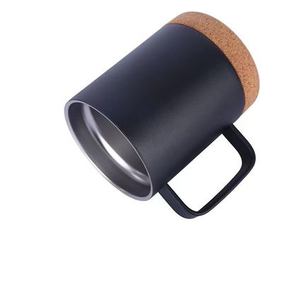 Edelstahl 12 Unzen Matte schwarze Tasse mit Korkboden und Schiebeverschluss Deckel perfekt