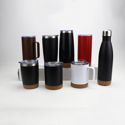 Edelstahl 12 Unzen Matte schwarze Tasse mit Korkboden und Schiebeverschluss Deckel perfekt