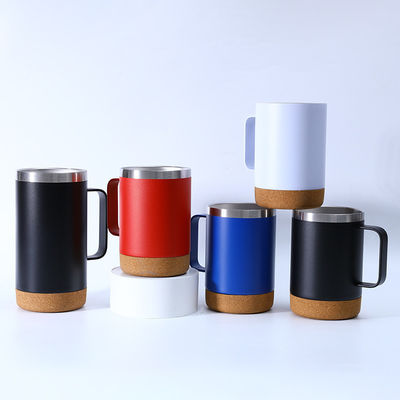Zeitgenössische 16oz gerade Edelstahl-Kaffee-Tumbler mit Korkboden und Griff