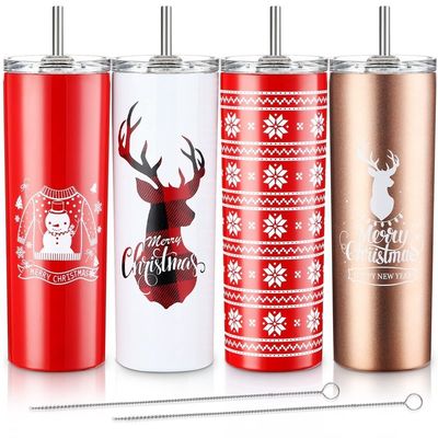 Weihnachten 20oz Skinny Bier Tumbler Isolierter Edelstahl Tumbler Tassen mit Stroh