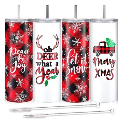 Weihnachten 20oz Skinny Bier Tumbler Isolierter Edelstahl Tumbler Tassen mit Stroh