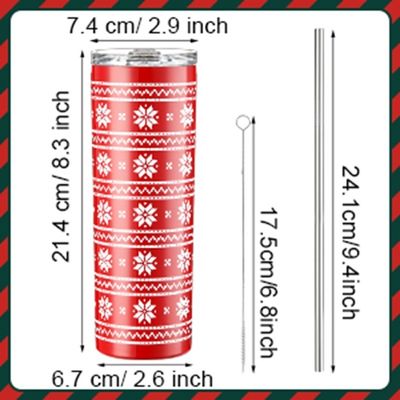 Weihnachten 20oz Skinny Bier Tumbler Isolierter Edelstahl Tumbler Tassen mit Stroh